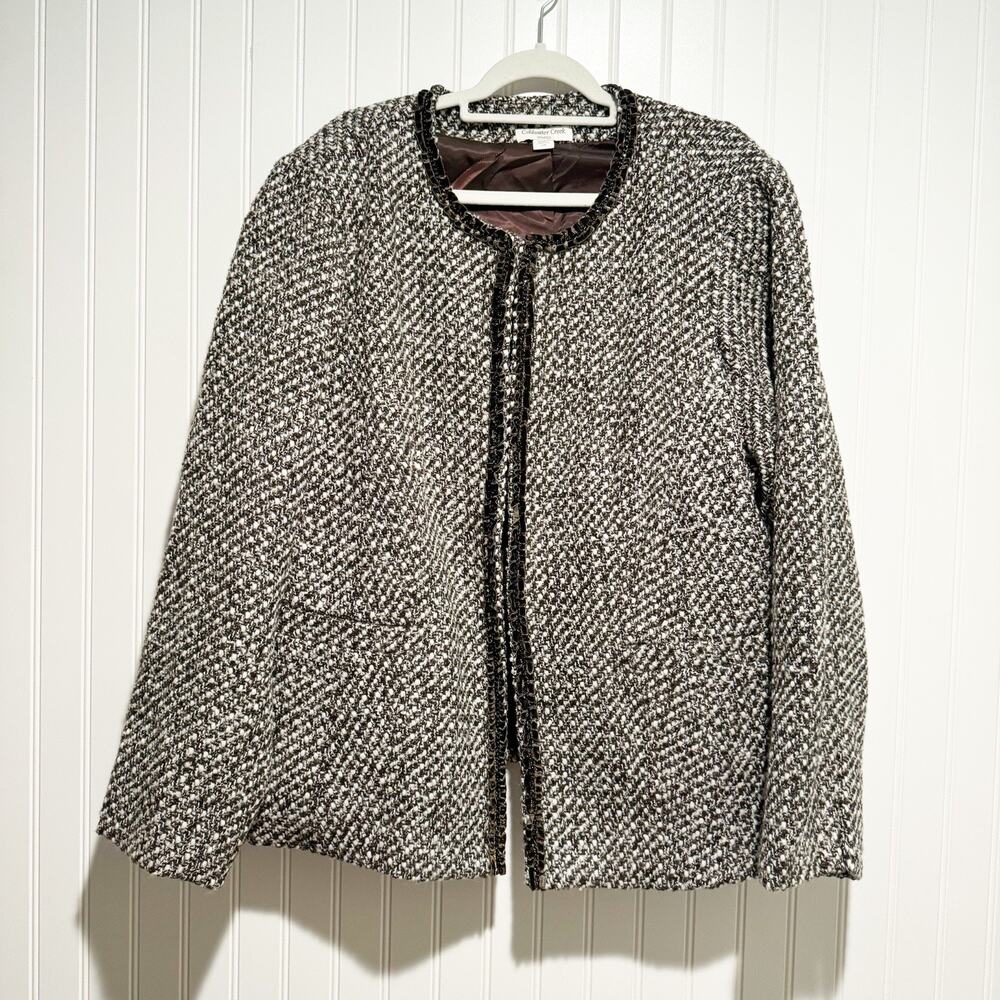 Coldwater Creek Brown Boucle Tweed Jacket Ribbon Chain Plus Size 24
